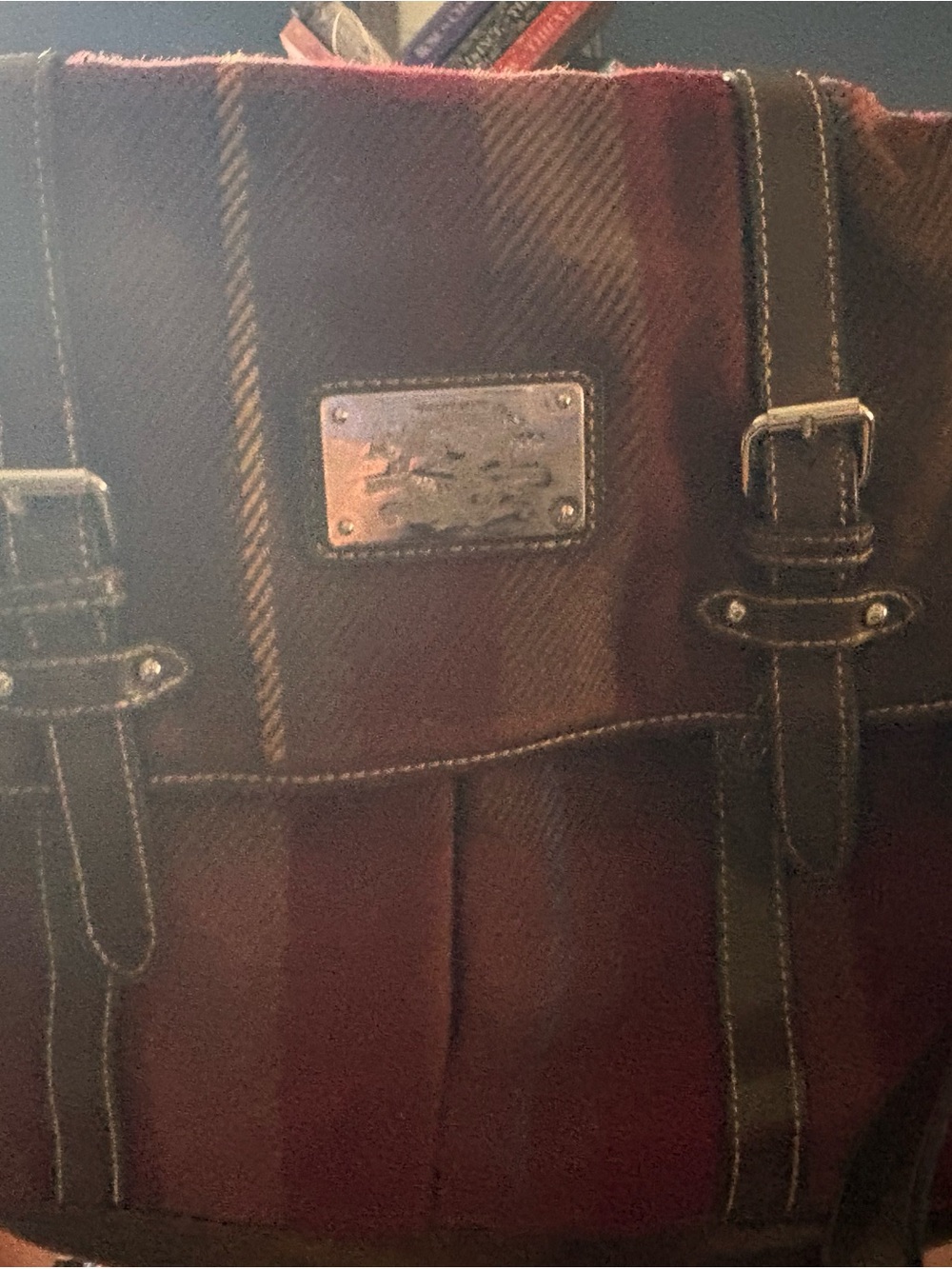 Plaid Messenger Bag - Brown and Tan